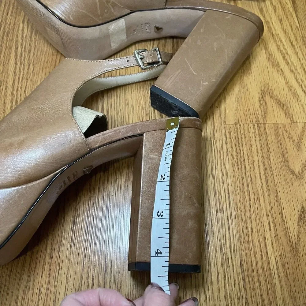 SCHUTZ Brown Soft Leather Peep toe slingback platform heels size US 9